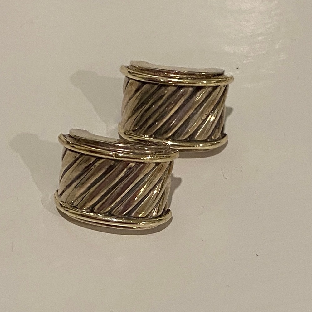 David Yurman 14k gold and sterling silver cable collection cigar band earring